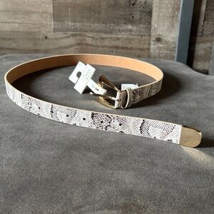 a new day White Snake-Print Thin Belt with Gold Buckle